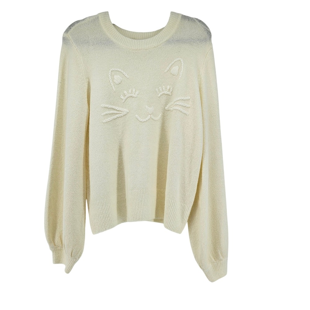 LC‎ Lauren Conrad Cute Cat Lady Embroidered Sweater L Whimsy Soft Girl Kawaii